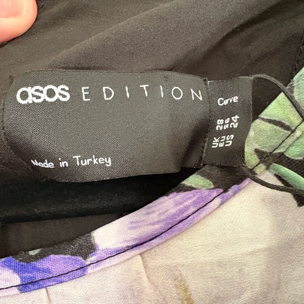 ASOS Edition Curve Floral Mini Dress Voluminous Sleeve Purple Black BNWT US 24 - Picture 8 of 9